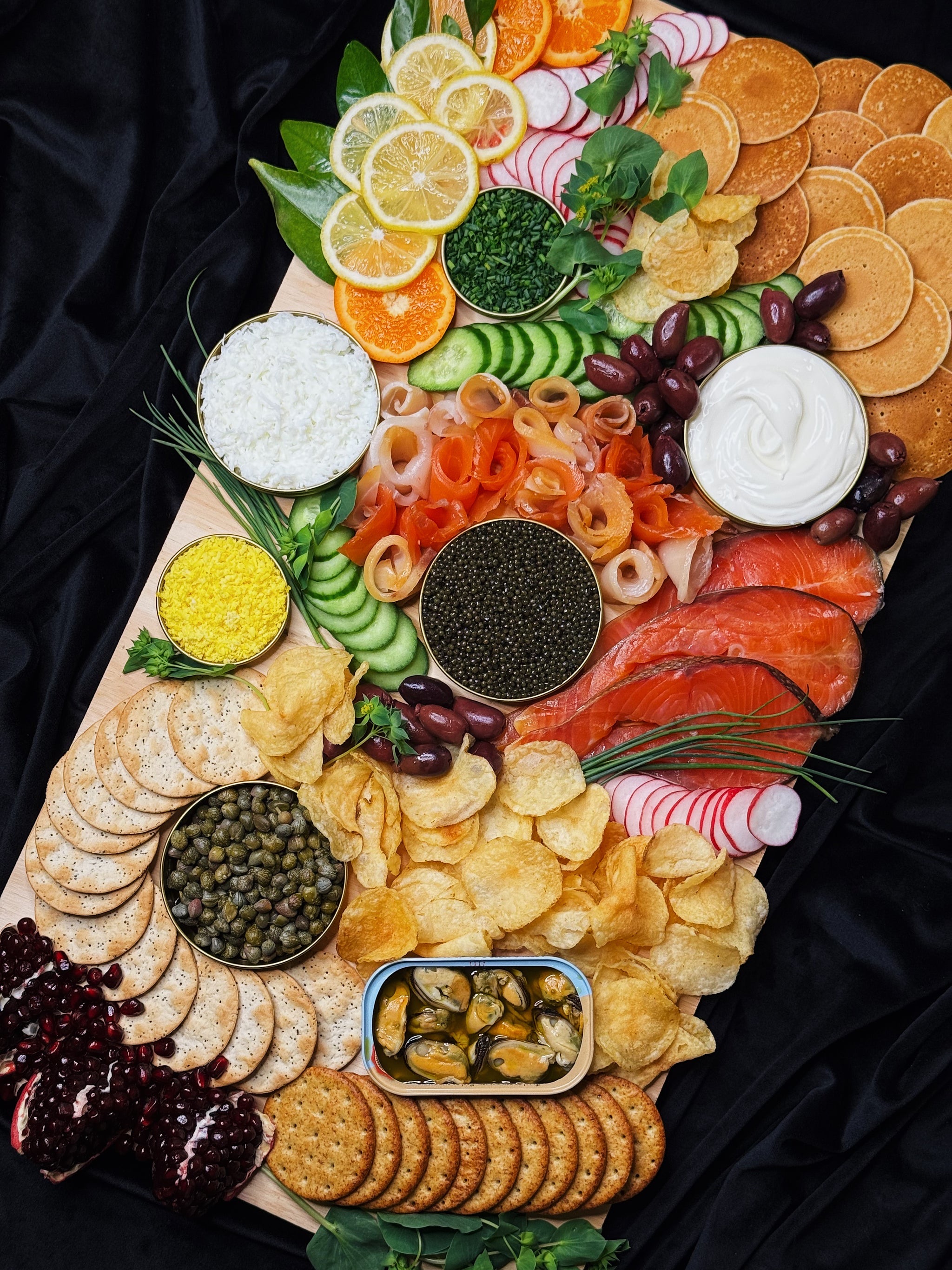 Caviar accompaniment board